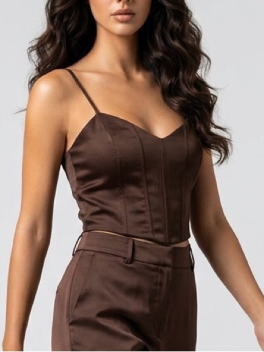 Zara Brown Satin Corset Crop Top Sweetheart Neck Bustier Going Out Biker Chic S